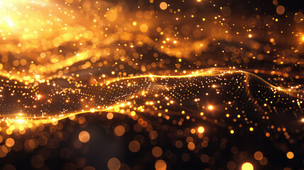 Abstract golden lights background. Future innovation high-tech digital communication business connection, clear and crisp details. Technology global network particle luxury gold