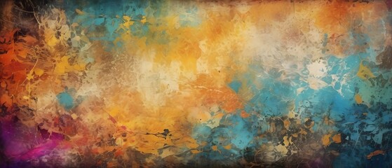 Wall Mural - Rough grunge background wall with colorful palette, aged texture and empty space