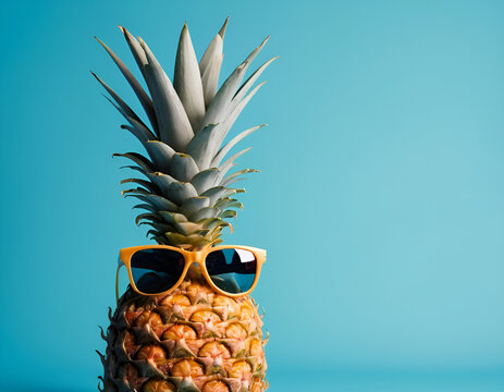 pineapple on the table, pineapple on a blue background, pineapple