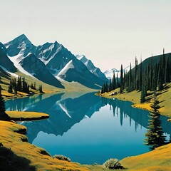 Wall Mural - Lake in the mountains landscape