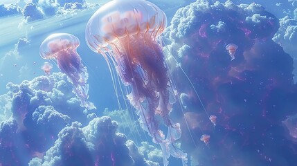 Wall Mural - Aquarium jellyfish swimming in the deep blue water