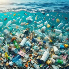 Wall Mural - plastic waste floating in the sea, environmentalism, sea pollution,