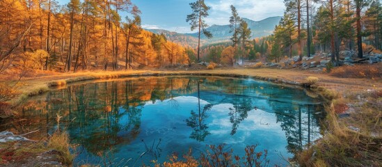 Wall Mural - Serene Autumnal Lake in the Mountains