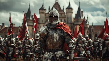 Wall Mural - Journey into the past with this professional image capturing the French army during the Middle Ages, showcasing brave soldiers adorned in authentic medieval armor