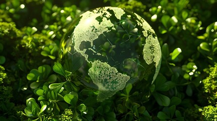 Wall Mural - Flourishing Globe Surrounded by Lush Green Foliage Symbolizing Sustainable Future