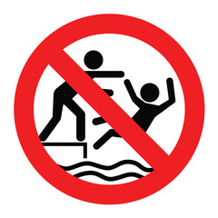 Wall Mural - no pushing sign in the swimming pool area