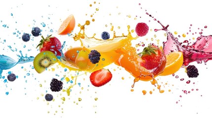 vibrant burst of fruit juices in motion on white background generative ai