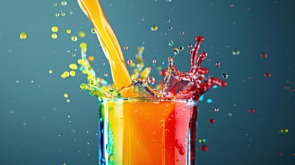 Wall Mural - refreshing pour: artistic shot of fruit juice being poured into a glass, capturing the flow of fresh