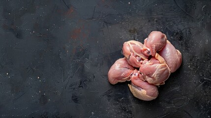 Wall Mural - Raw chicken parts on dark background viewed from above