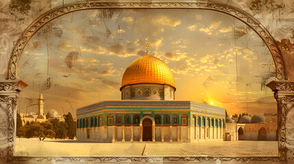 Wall Mural - Guardian of Islamic Dignity and Honor: Al Aqsa Mosque A Celestial Islamic Place Under Sunlit Clouds