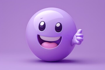 Purple happy emoji with thumbs up gesture on purple background