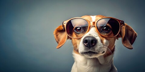 Wall Mural - Dog wearing stylish sunglasses looking cool and trendy, pet, canine, accessory, fashion, trend, summer, eyewear, shades, cool