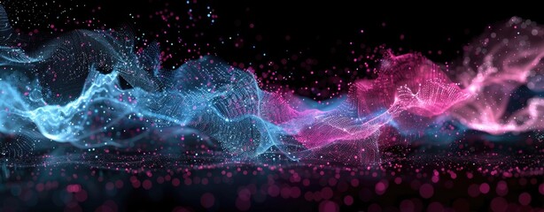 Wall Mural - Abstract digital background with blue and pink glowing dots.