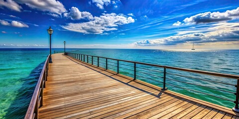 Wall Mural - Scenic view of the ocean and shoreline from a pier, ocean, pier, water, waves, beach, coast, horizon, tranquil, peaceful