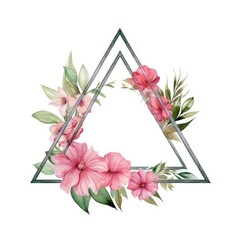 Wall Mural - Watercolor painting of pink flower in a geometric or triangle frame. AIG35.