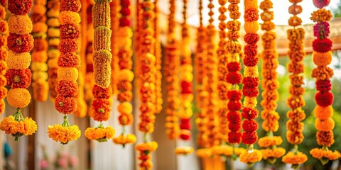 Wall Mural - Bollywood-inspired Sangeet ceremony with vibrant hanging marigold garlands , Bollywood, Sangeet, ceremony
