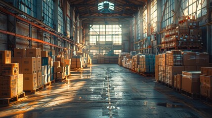 Wall Mural - Background image of industrial warehouse interior with high ceilings. AIGT2.