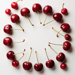 Sticker - Red cherries circle frame on white background 