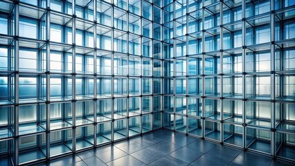 Wall Mural - Wall of glass cubes with window frame, glass, cubes, wall, window, frame, modern, design,architecture, abstract