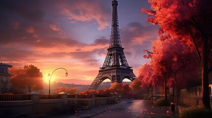 The Eiffel Tower at sunset 