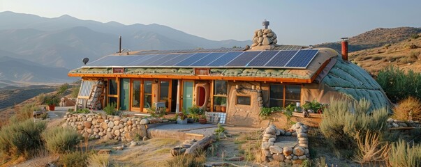 Wall Mural - Sustainable earthship home with recycled materials.