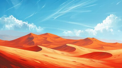 Wall Mural - A serene desert landscape with sand dunes and a clear blue sky, illustration background