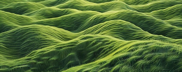 Wall Mural - Abstract organic flowing green lines and waves smooth textured tones wallpaper background illustration