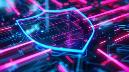 Leinwandbilder - Abstract Digital Shield with Neon Lights