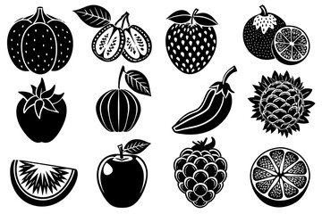 Wall Mural - Black set of summer fruits