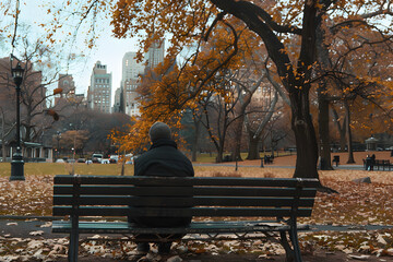 Wall Mural -  a man sitting on a bench in Central Park