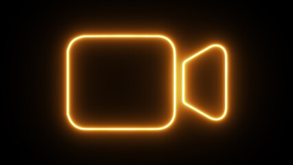 Neon Video camera icon on black background. Video camera.