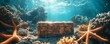 © Wuttichaik - A treasure chest in the sea surrounded by coral and starfish under sunlight