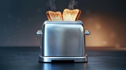 Wall Mural - A picture of a toaster with two slices of bread sticking out, great for use in kitchen or food-related contexts