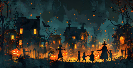 Wall Mural - The houses are lit up with orange lights