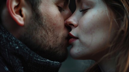 Wall Mural - A romantic moment between a man and a woman sharing a tender kiss