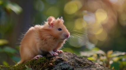 Canvas Print - A small rodent sitting on a natural tree stump, great for nature and animal-themed projects