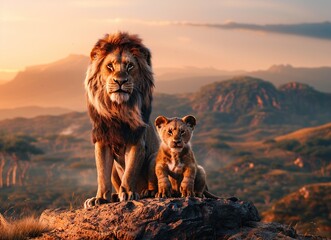 Lion King and Cub in the Golden Hour