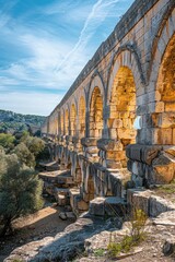 Sticker - A natural stone bridge with arches spanning across a flowing river, perfect for use in outdoor or nature-themed designs