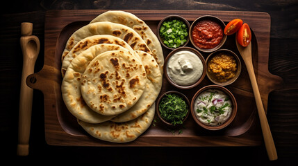 Poster - naan bread with dips and sauces