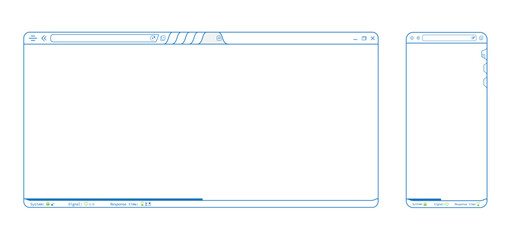 Wall Mural - Abstract blue internet browser, phone app webpage, blank website template vector design. Editable lines web browser with icons illustration. Homepage mockup background illustration.
