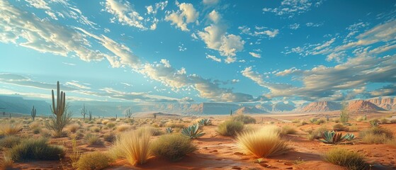 Wall Mural - Desert Landscape with Cacti and Blue Sky.