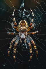 Wall Mural - A spider sits on its intricate web, perfect for illustration or photography