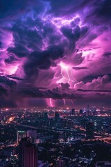 Wall Mural - a dark purple and black sky filled with lightning, ideal for use in scenes depicting ominous weather