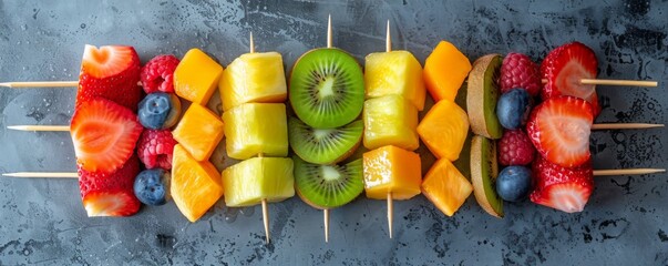 Wall Mural - Fresh fruit skewers with vibrant colors