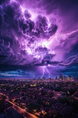Wall Mural - a dark purple sky with numerous lightning strikes