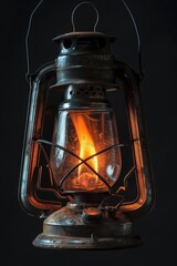 Wall Mural - A traditional lantern with a lit candle inside, used for outdoor lighting or as a decorative item