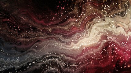 Wall Mural - Burgundy to black gradient with lace-like patterns in silver and gold light particles. background
