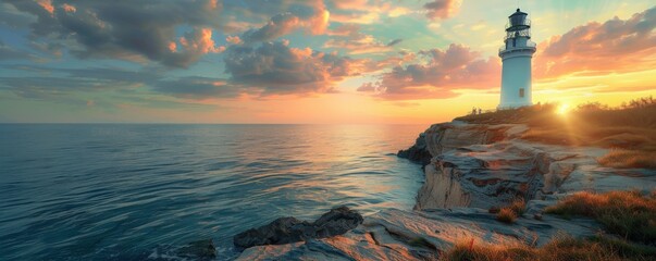 Wall Mural - Cliffside lighthouse with ocean views