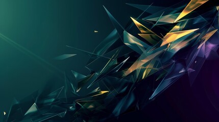 Abstract background teal to black gradient with festive gold and purple shards background
