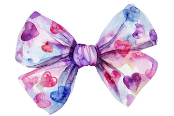 Wall Mural - A watercolor painting of a pink and blue bow with hearts on it. The bow is tied with a ribbon and is tied in a bow